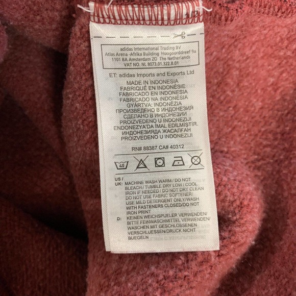 Adidas Sweatshirt Medium Red Pink Heather Hoodie Pullover Long Sleeve B161 - Picture 7 of 7